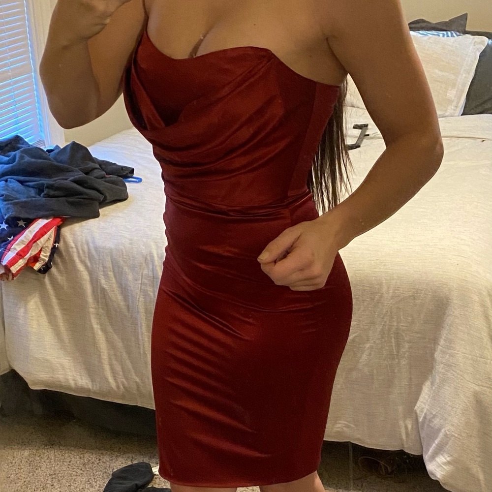 Red silky dress